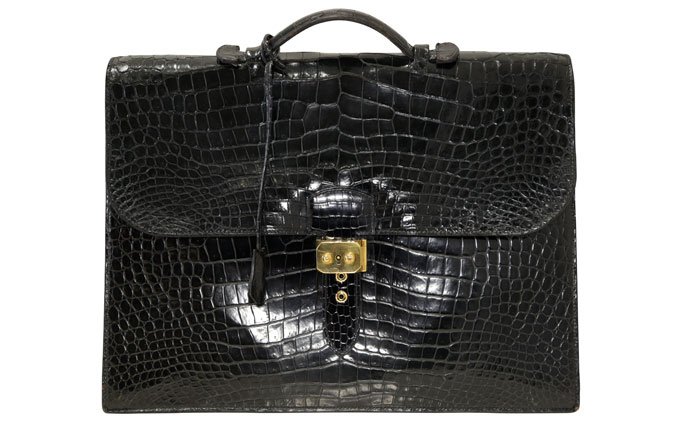 Hermès: Schwarze Krokodilsleder Aktentasche