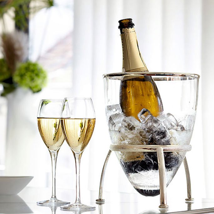 Champagnerkühler aus Kristallglas mit Silber